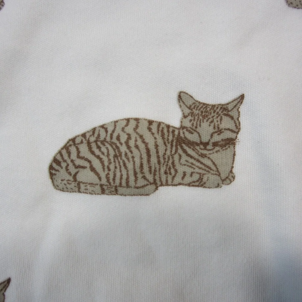 Kate Quinn Bodysuit Baby 6-12M White Brown Cats Snap Organic Cotton Cozy Cute